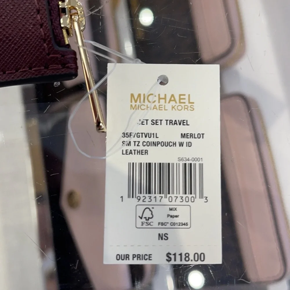 Michael Kors Jet Set Travel Small Leather Top Zip Coin Pouch With ID